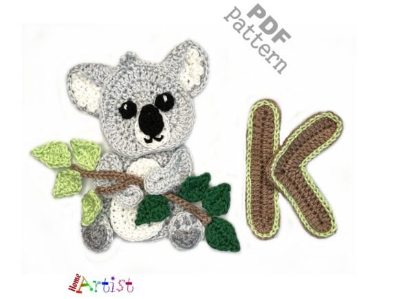 Crochet Letter K Koala Apllique Pattern