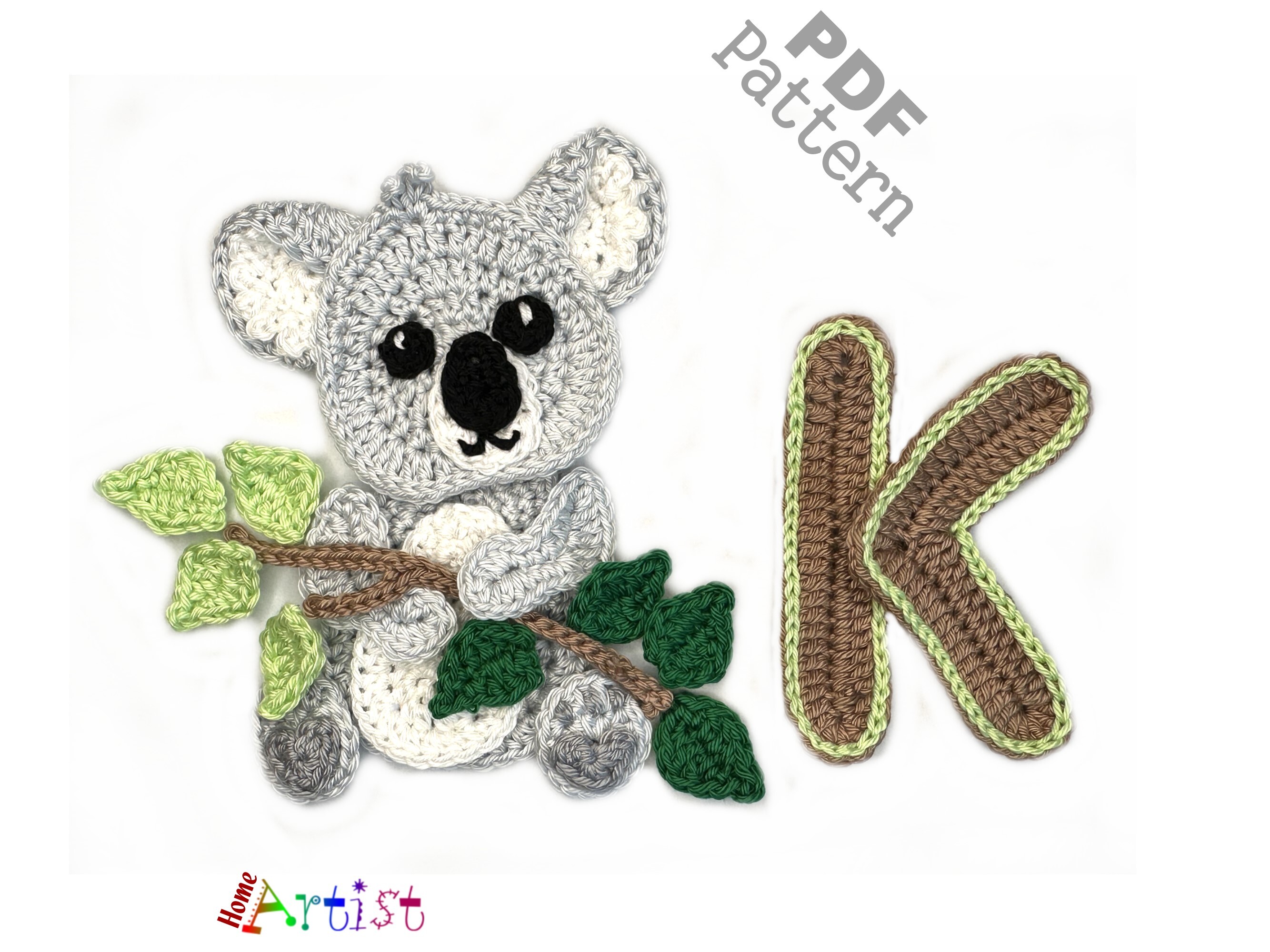 Crochet Letter K Koala Apllique Pattern