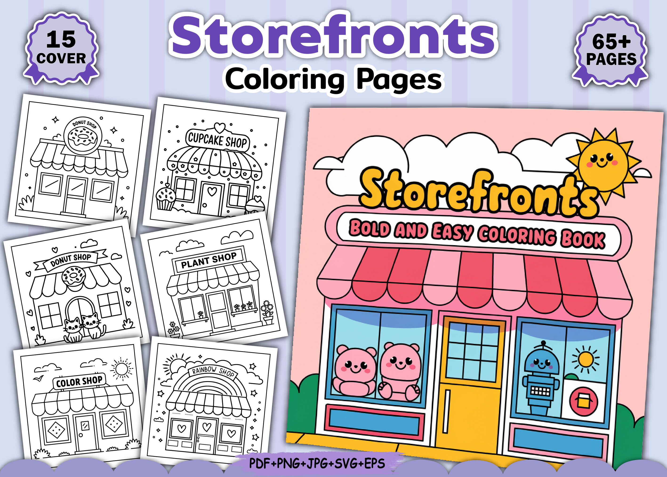 Cute Storefronts Bold Easy Coloring Page