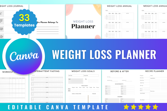 Editable Weight Loss Planner Kdp Canva Graphic by BoudaTemplate ...