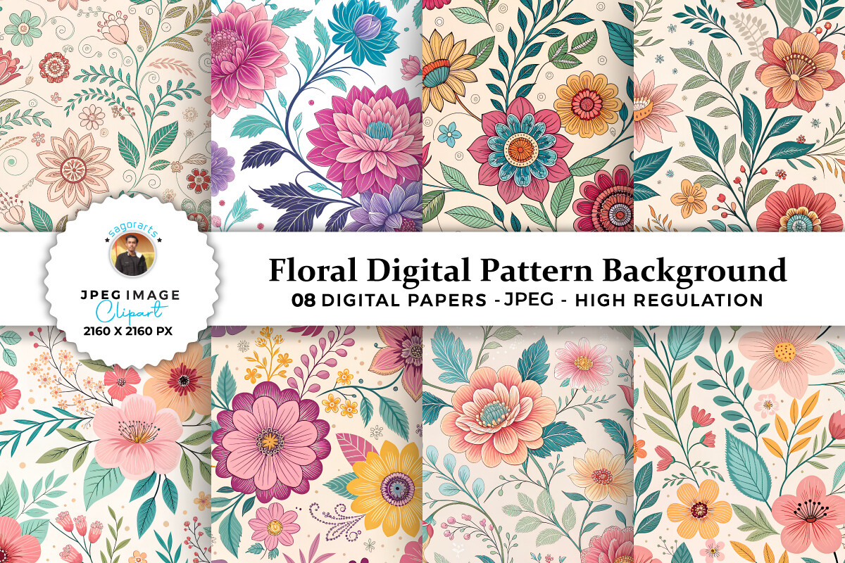 Floral Digital Pattern Background Set Graphic by sagorarts · Creative ...