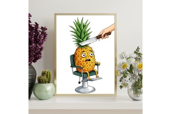 Funny Pineapple Barber Print - Wall Art