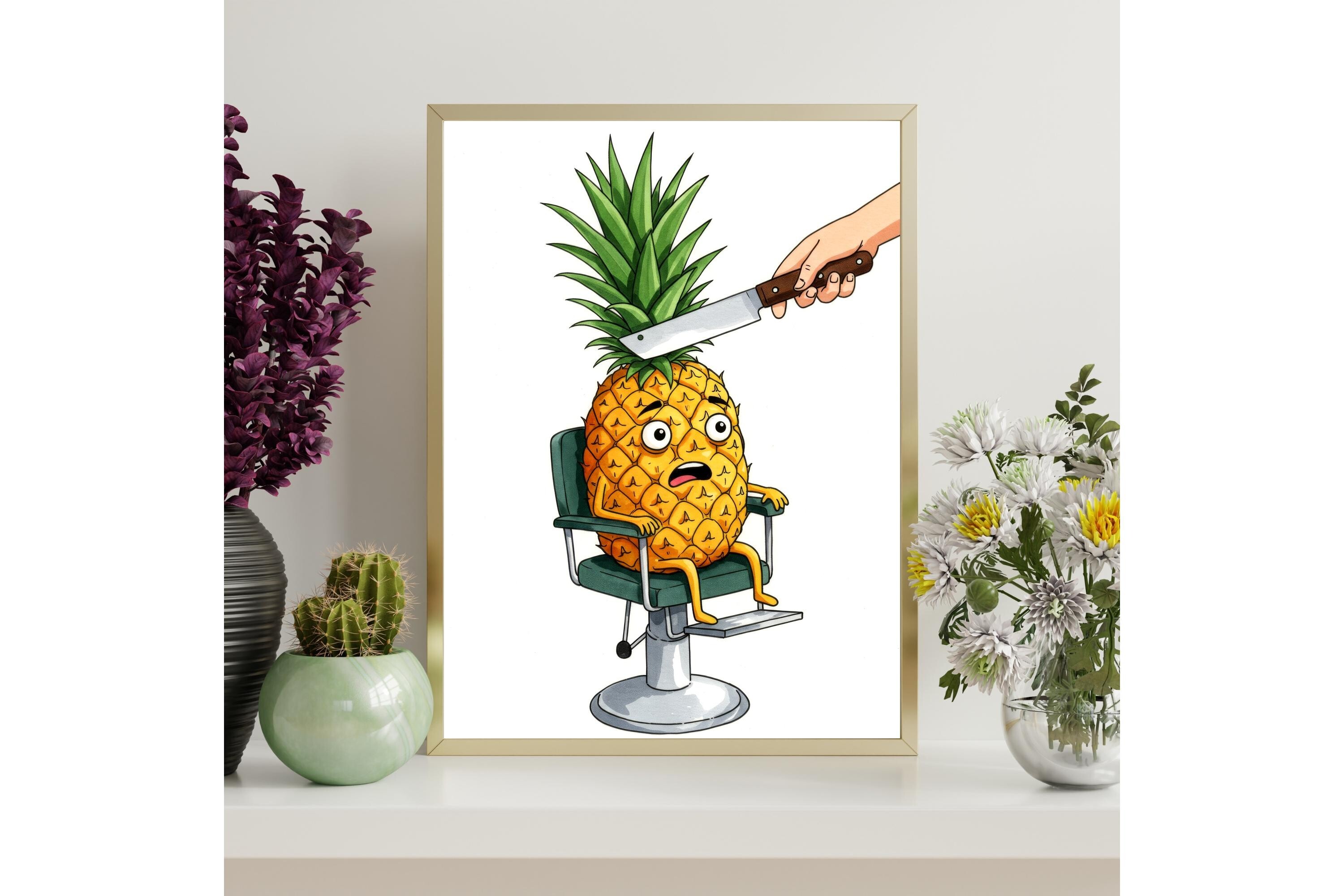 Funny Pineapple Barber Print - Wall Art
