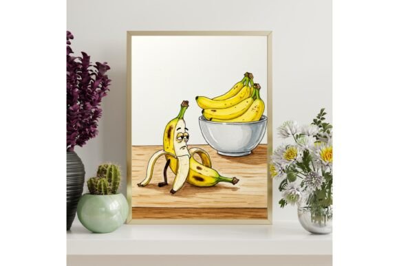 Funny Sad Banana Watercolor Wall Art