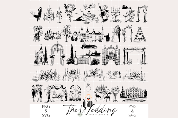 Hand Drawn Whimsical Wedding SVG Clipart