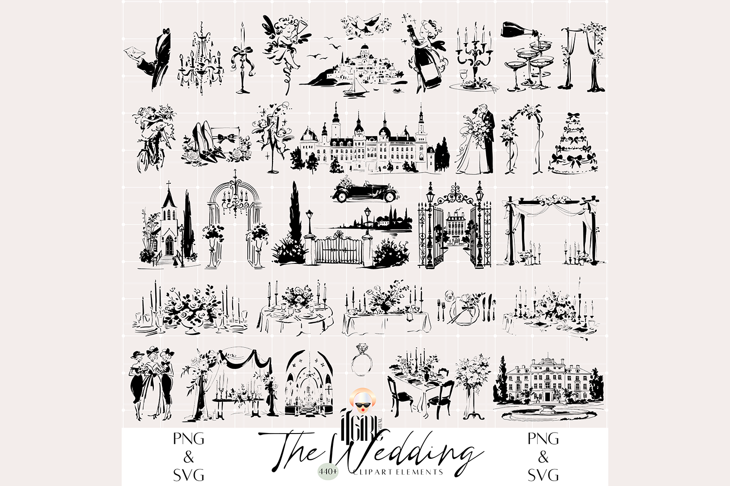 Hand Drawn Whimsical Wedding SVG Clipart