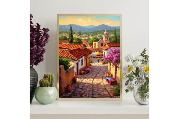 Mexican Village Oil Painting Print