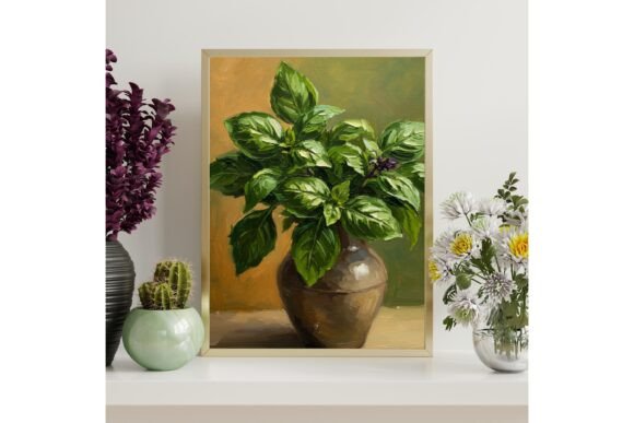 Printable Fresh Basil Plant Oil Wall Art