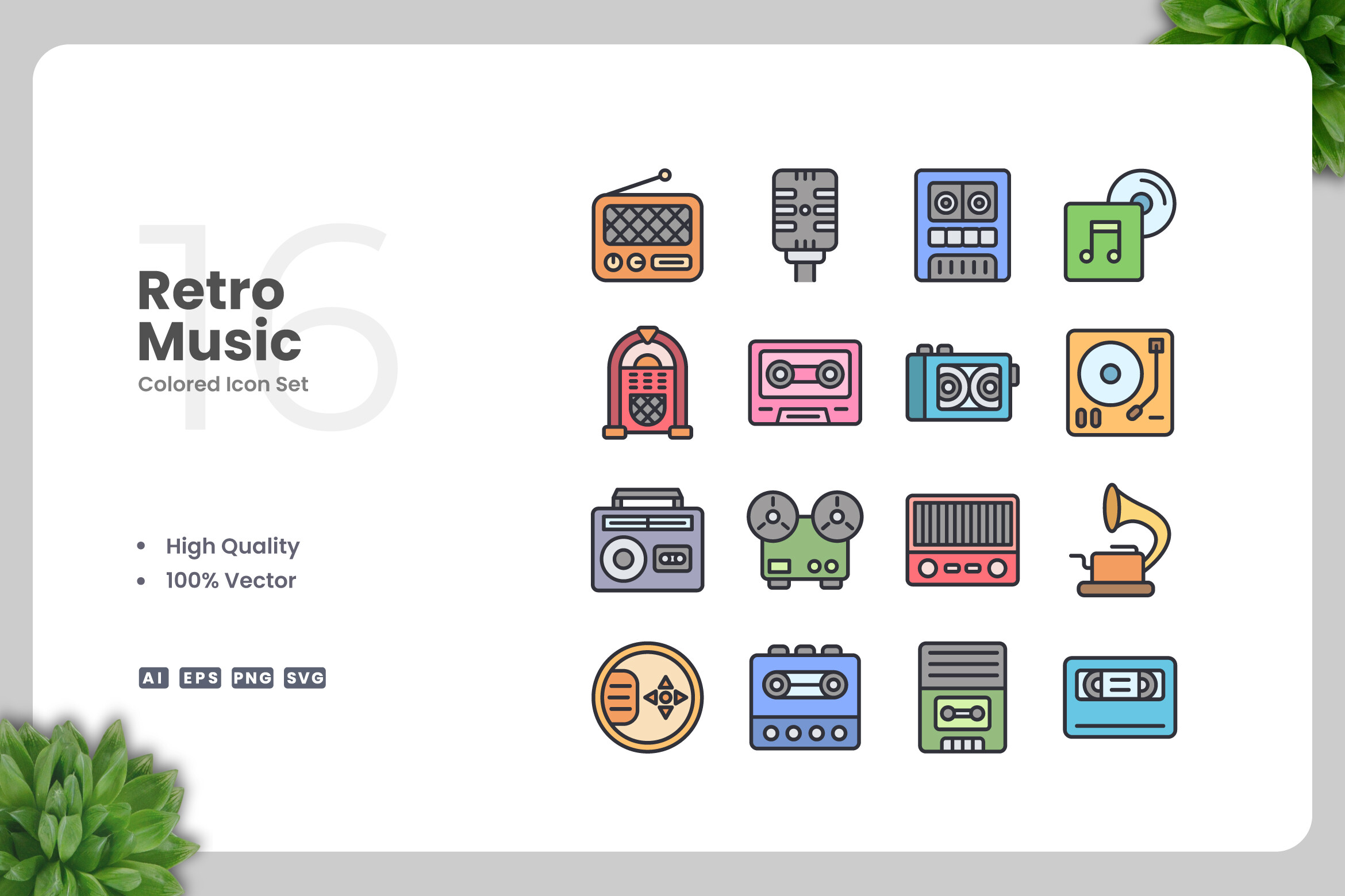Retro Music Colored Icons Graphic by upnowgraphic · Creative Fabrica