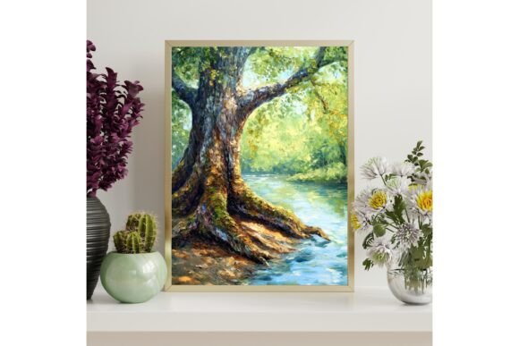 Riverside Oak Tree Wall Art Print