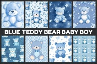 Blue Teddy Bear Baby Boy Digital Paper Graphic by zahed6525 · Creative ...