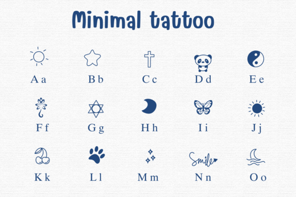 Minimal Tattoo Font PNG with transparent background - Preview 1