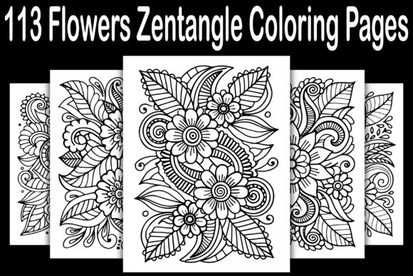 Preview of 113 Flowers Zentangle Coloring Pages adult coloring pages
