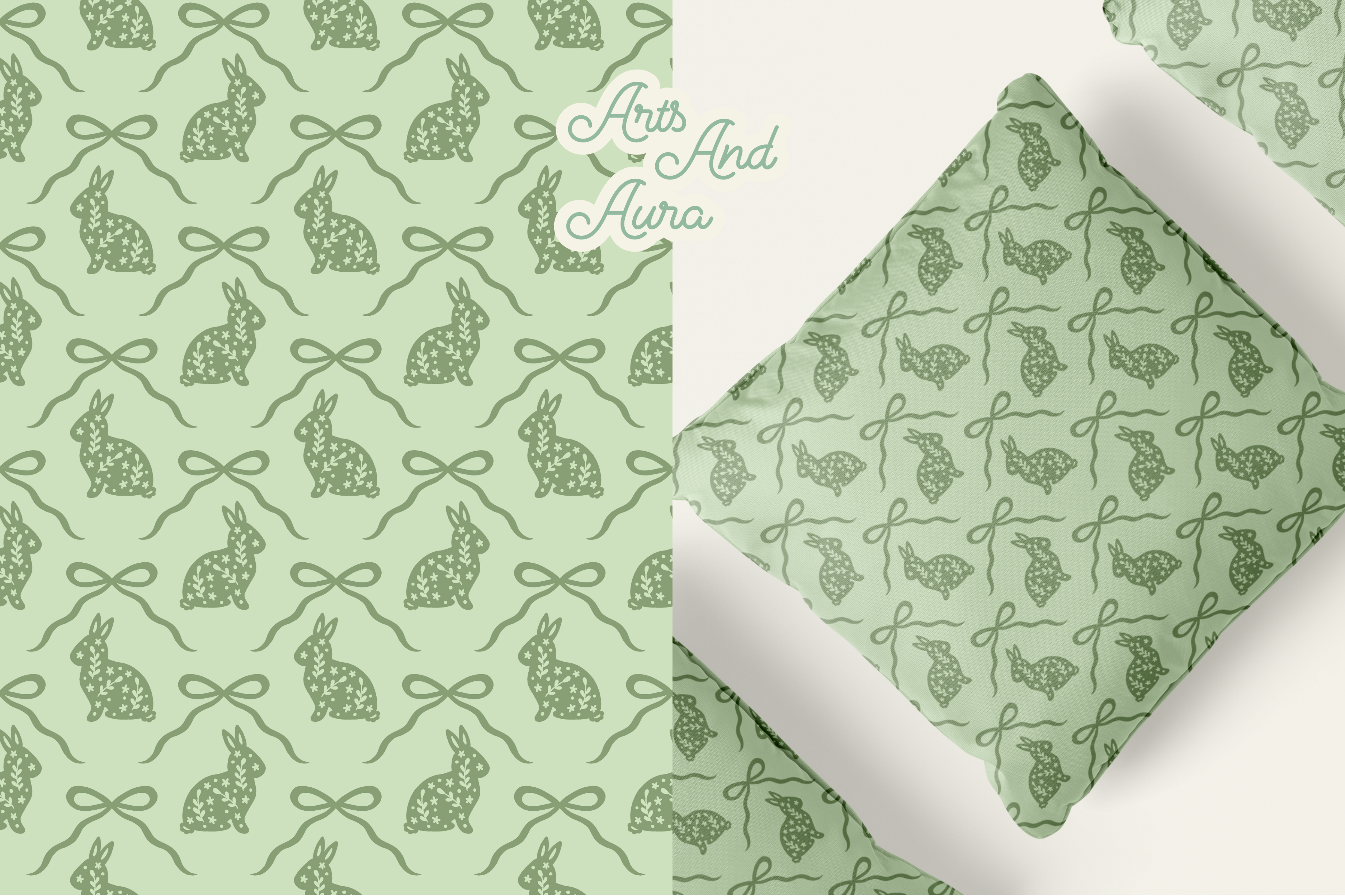 GREEN Ribbons and Bunny Seamless Pattern Graphic by Arts And Aura ...