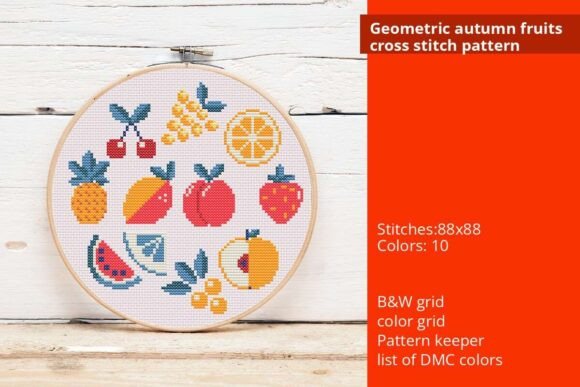 Geometric Autumn Fruits Cross Stitch