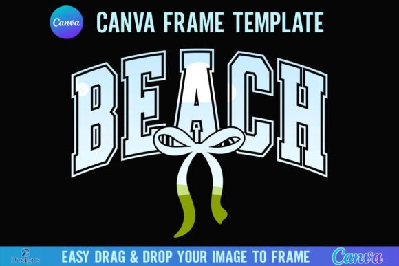 Checkered Beach Canva Frame Coquette Bow