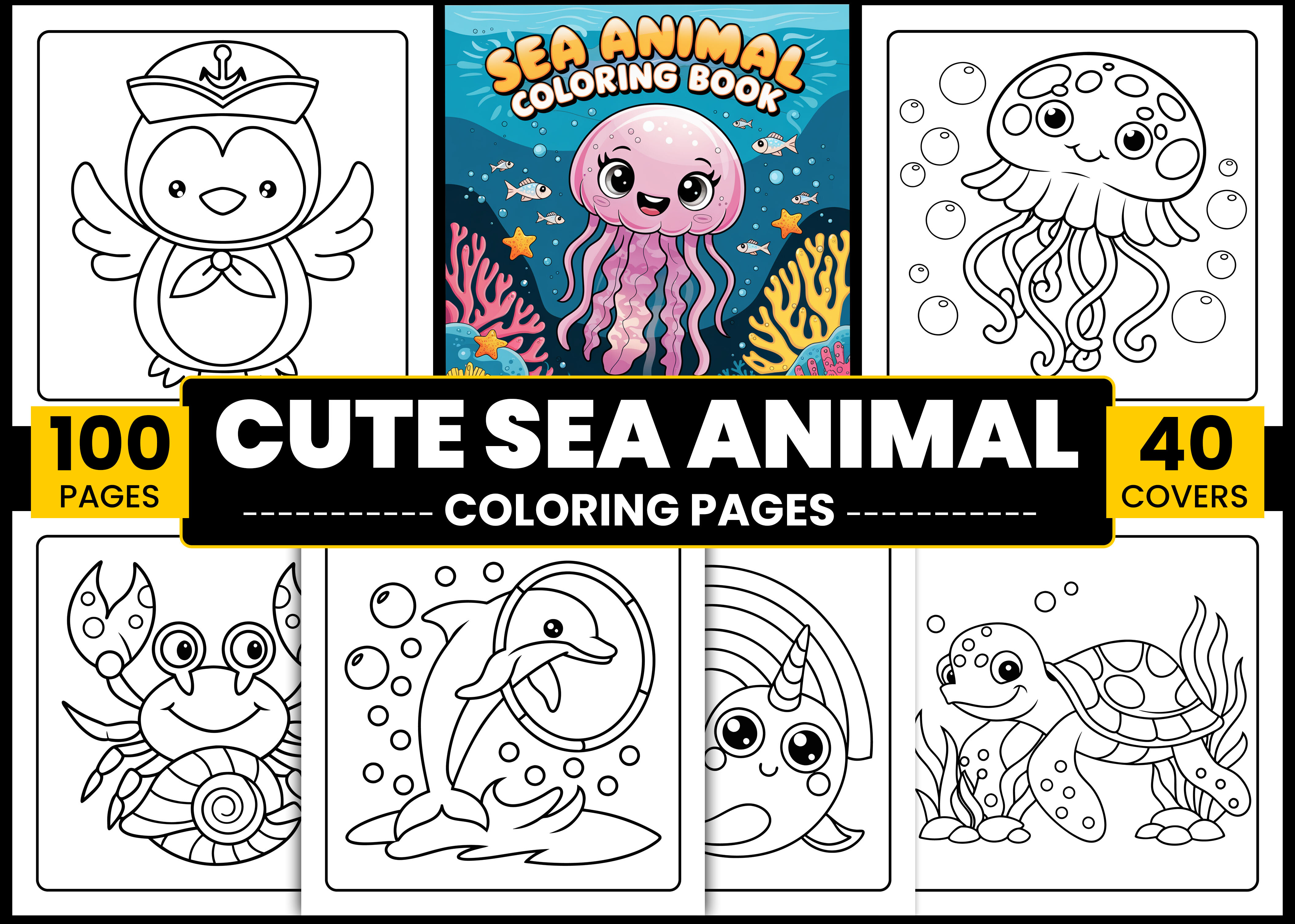 Cute Sea Animal Coloring Pages for Kids Graphic by MH Design Nest ...