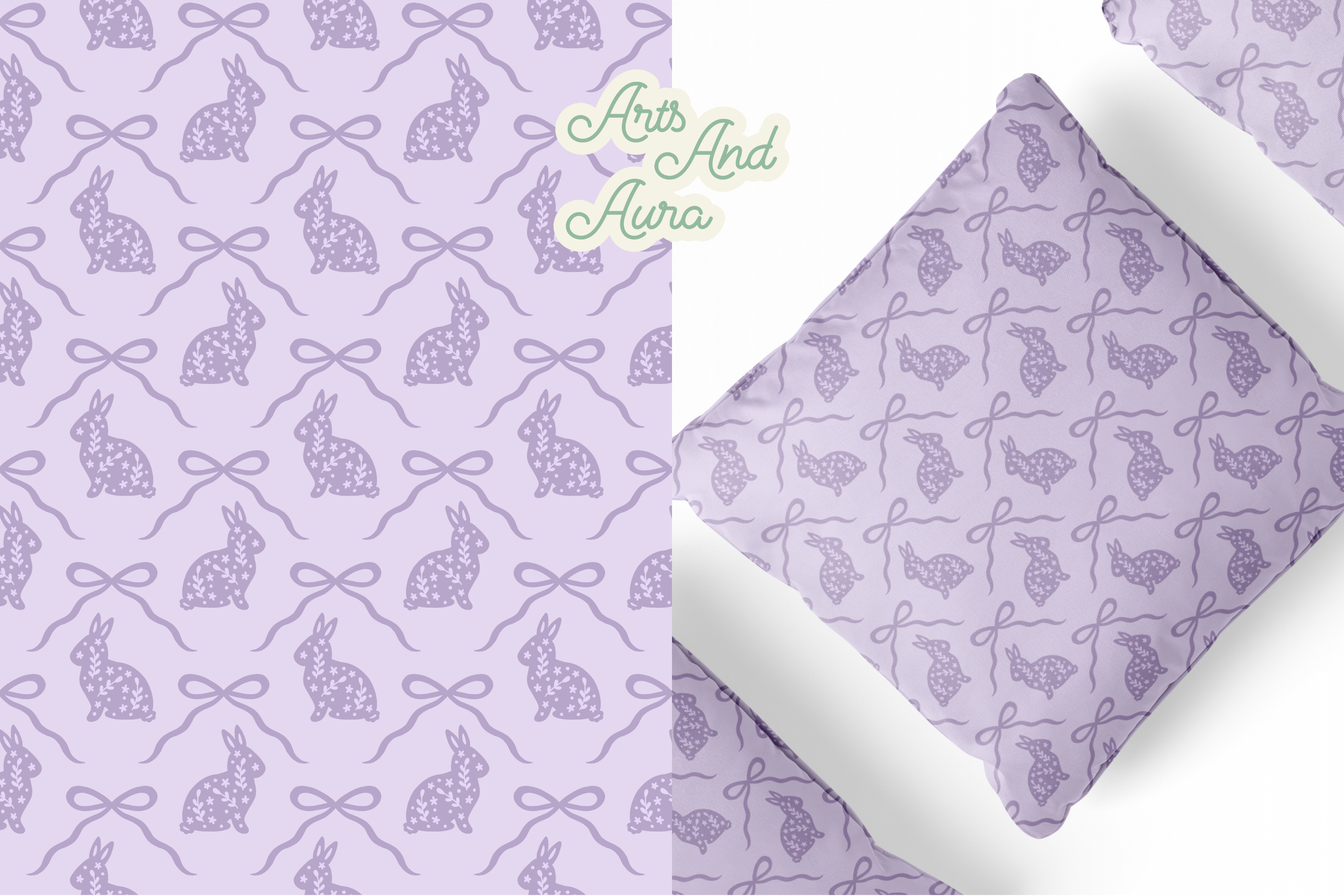 PURPLE Ribbons and Bunny Pattern Graphic by Arts And Aura · Creative ...