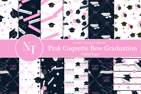 Pink Bow Graduation Digital Paper Graphic by Nam Tiwa · Creative Fabrica