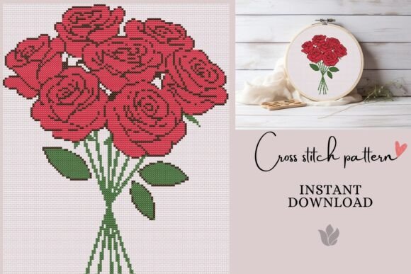 Bouquet of Roses Cross Stitch Pattern