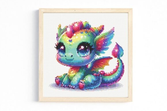 Cute Colourful Baby Dragon Cross Stitch