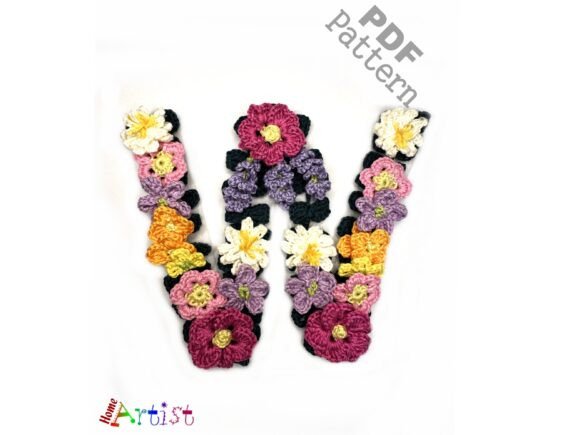 Floral Letter W Crochet Applique Pattern