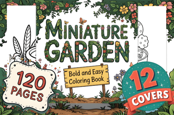 Miniature Garden Coloring Page Bold Easy