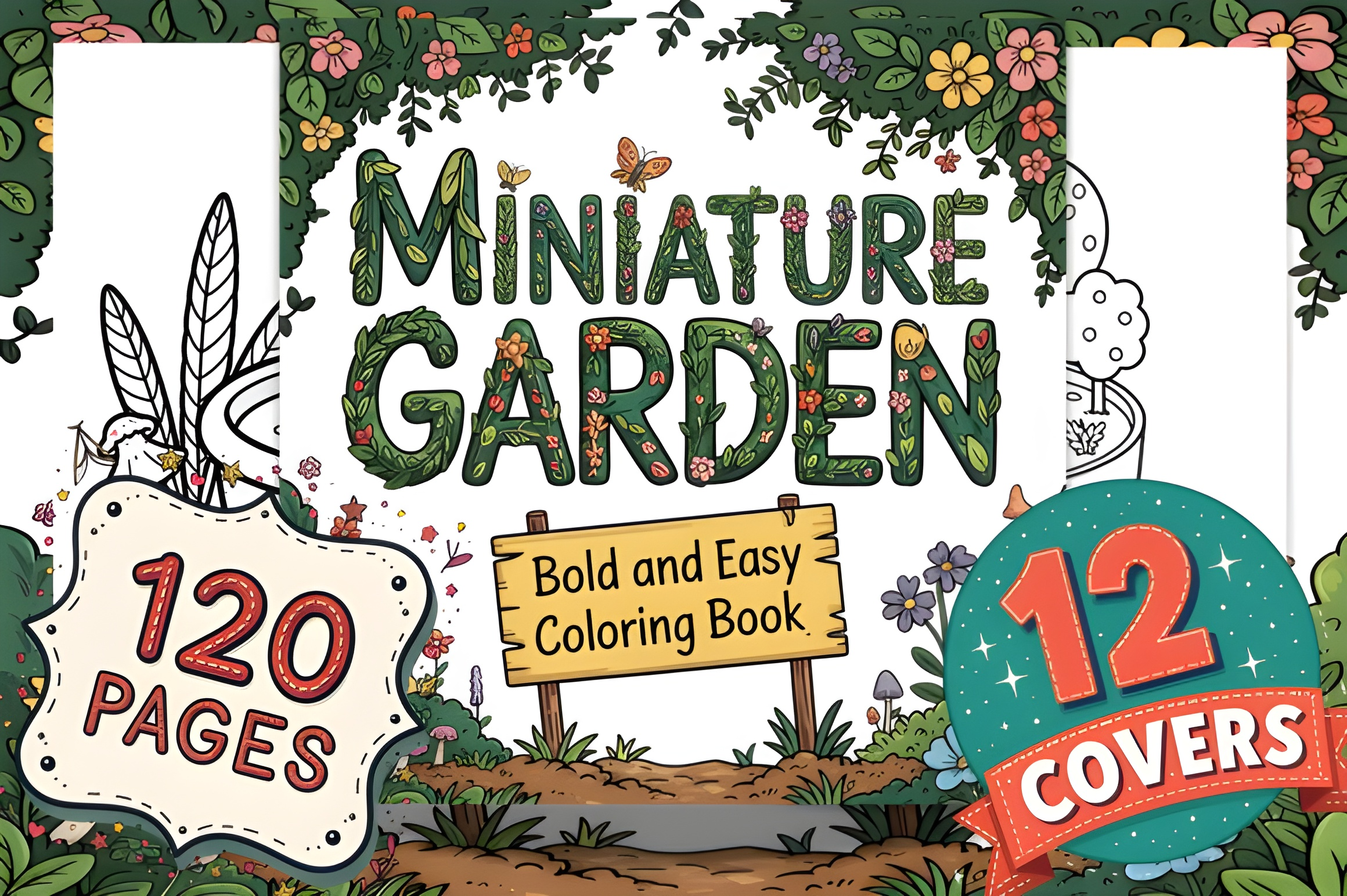 Miniature Garden Coloring Page Bold Easy