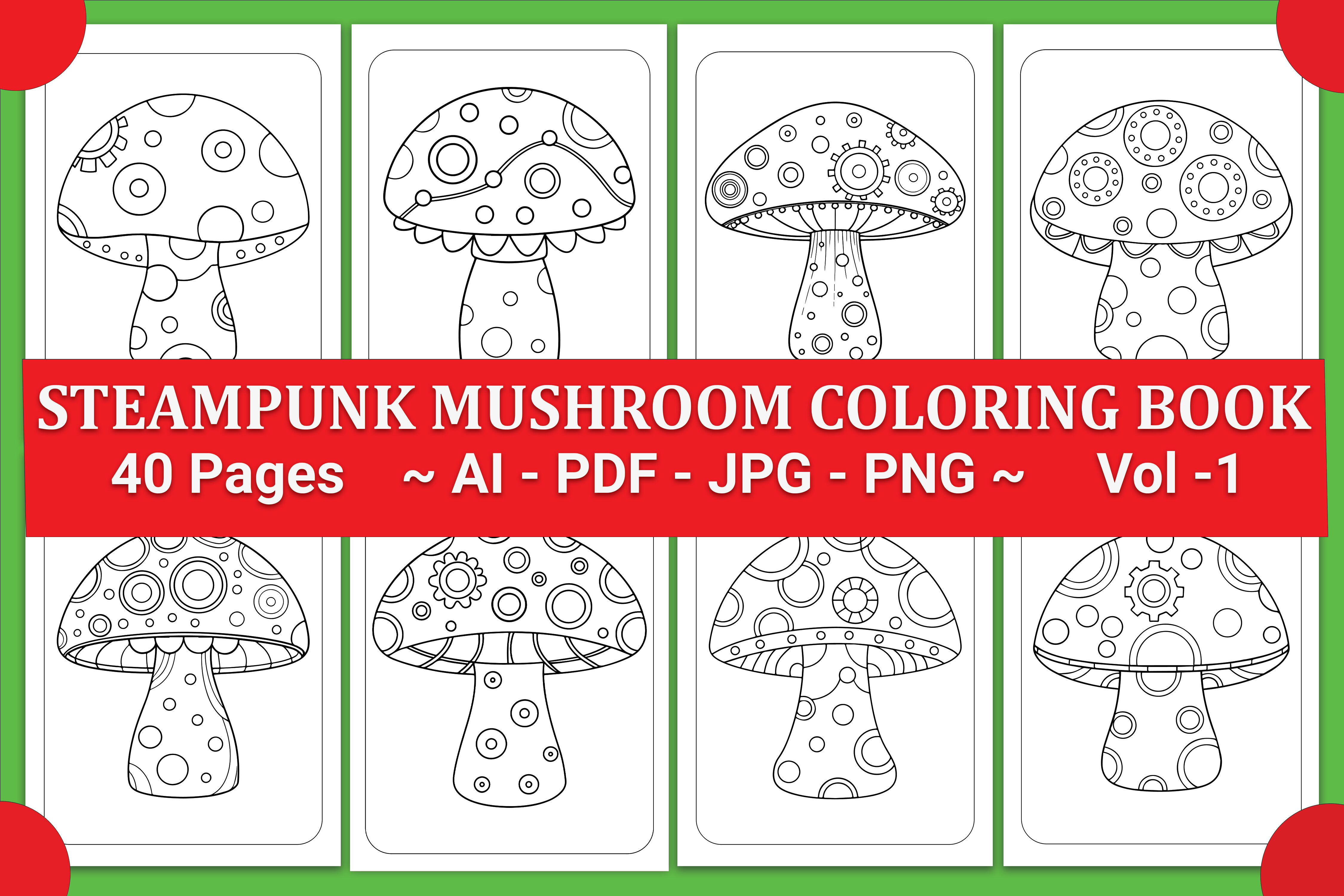 Steampunk Mushroom Coloring Book for Kid