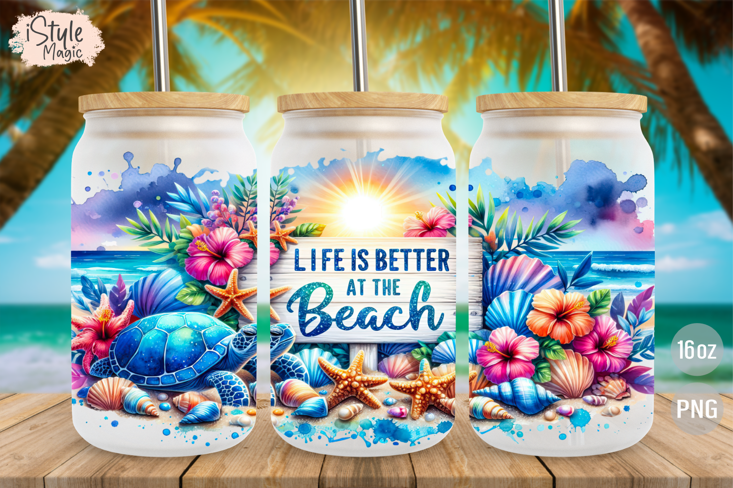 Summer Beach 16oz Glass Can Wrap PNG Graphic by iStyleMagic · Creative ...