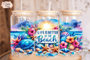 Summer Beach 16oz Glass Can Wrap PNG Graphic by iStyleMagic · Creative ...