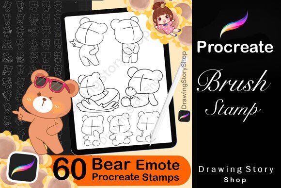 60 Bear Procreate Stamp Brushe