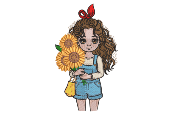 Cute Girl Holding Sunflowers