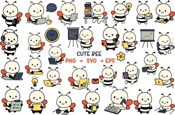 Cute Office Planner Bee Stickers Svg Png Graphics