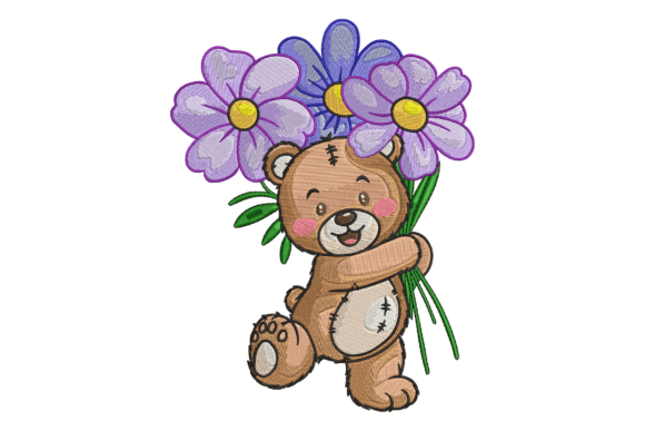 Cute Teddy Bear with Flowers
