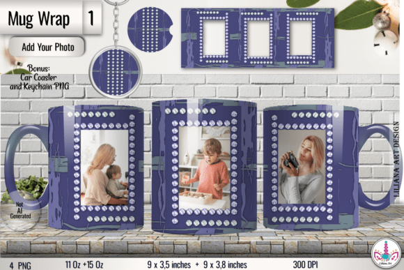 Diamonds Photo Mug Wrap Blue Design Graphics
