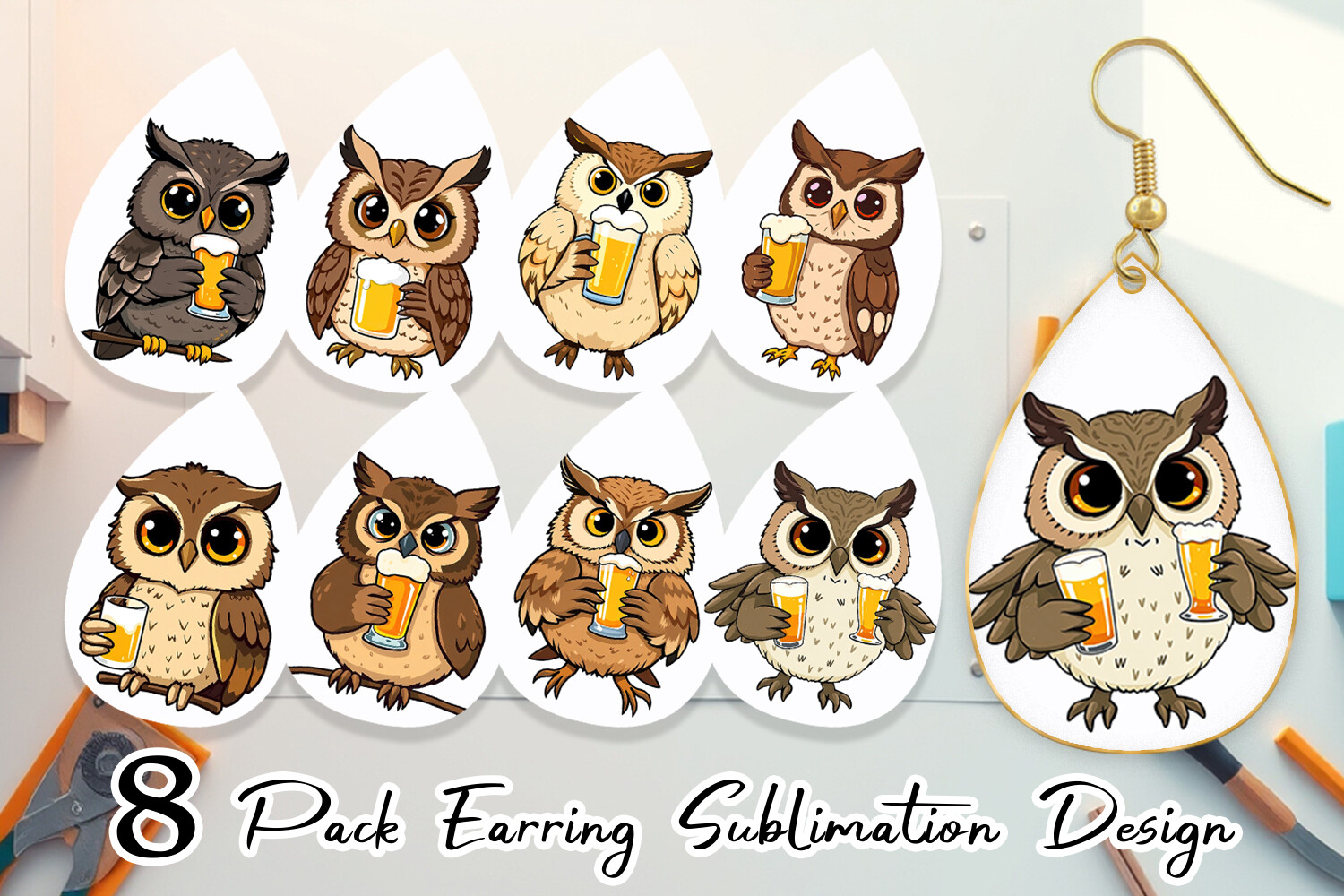 Earring Owl Beer Day Graphic by Artnoy · Creative Fabrica