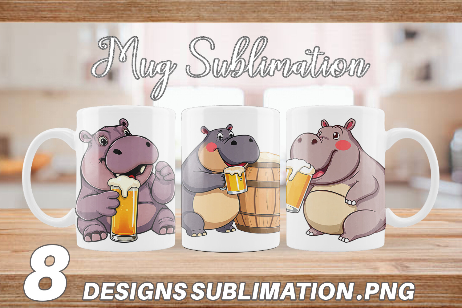 Mug Wrap Hippopotamus Beer Day Graphic by Artnoy · Creative Fabrica