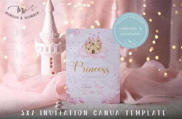 Princess Invite Digital Canva Editable