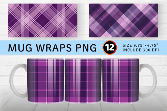 Purple Plaid Printable Crafted Mug Wrap Graphics