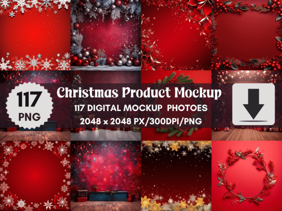 Preview of 117 Red Christmas Digital Backdrop digital backdrop