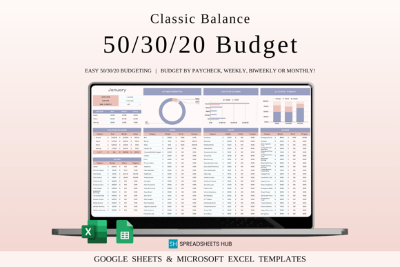 50/30/20 Monthly Budget Spreadsheet