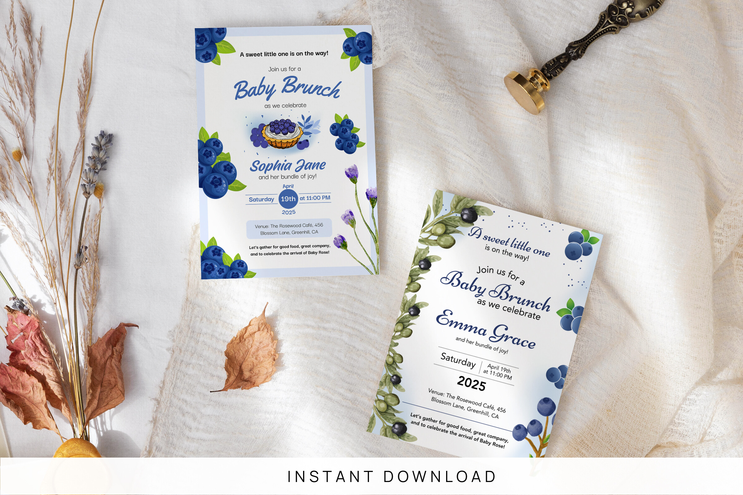 Blueberry Baby Brunch Shower Invitation