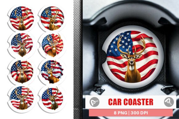 Car Coaster Deer 4th of July Graphic Illustrations By Artnoy