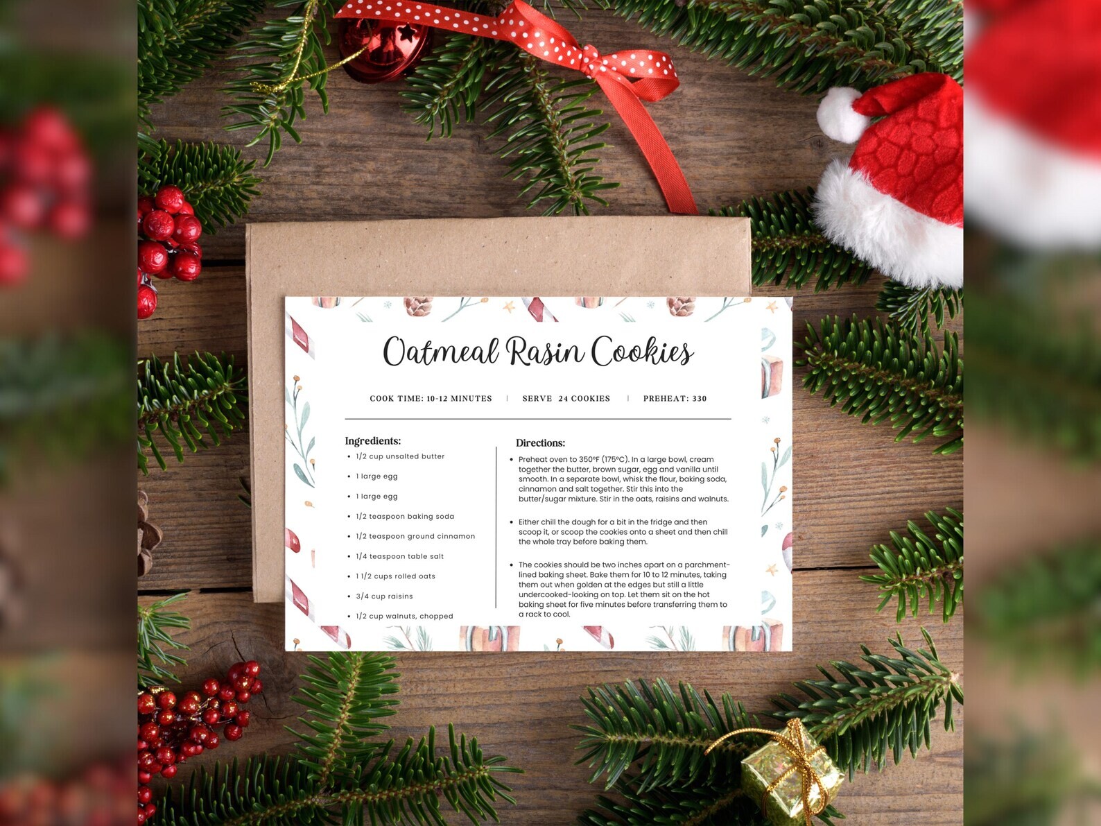 Christmas Recipe Card Editable Template