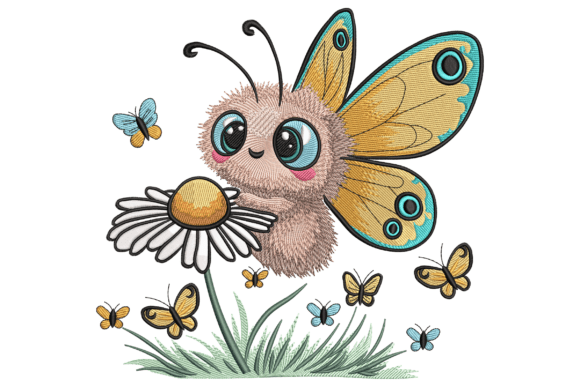 Cute Fuzzy Butterfly with Daisy
