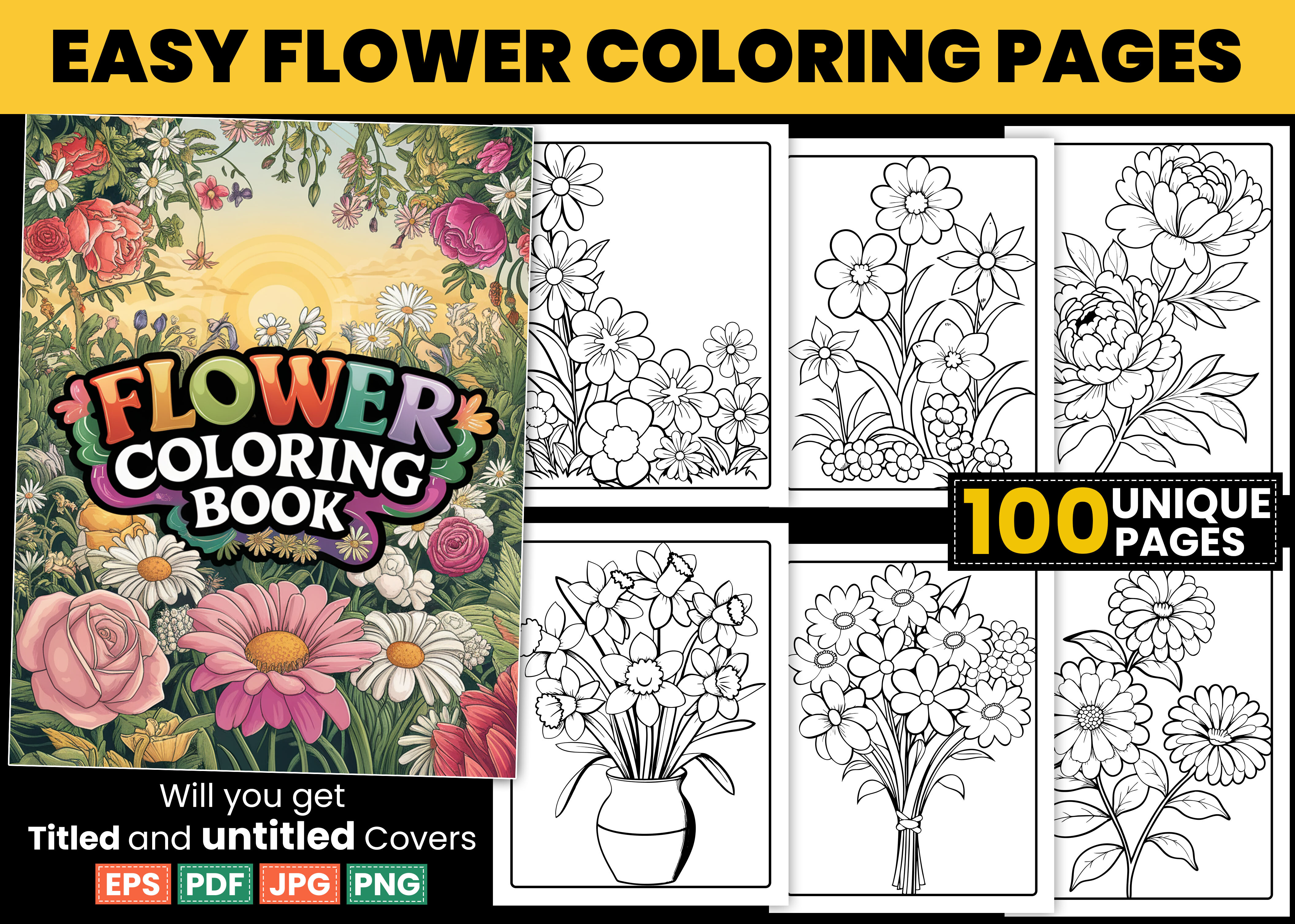 Easy Flower Coloring Pages for Adults