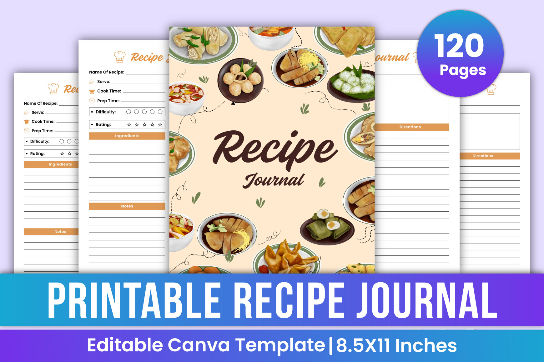 Printable Recipe Journal Canva Template