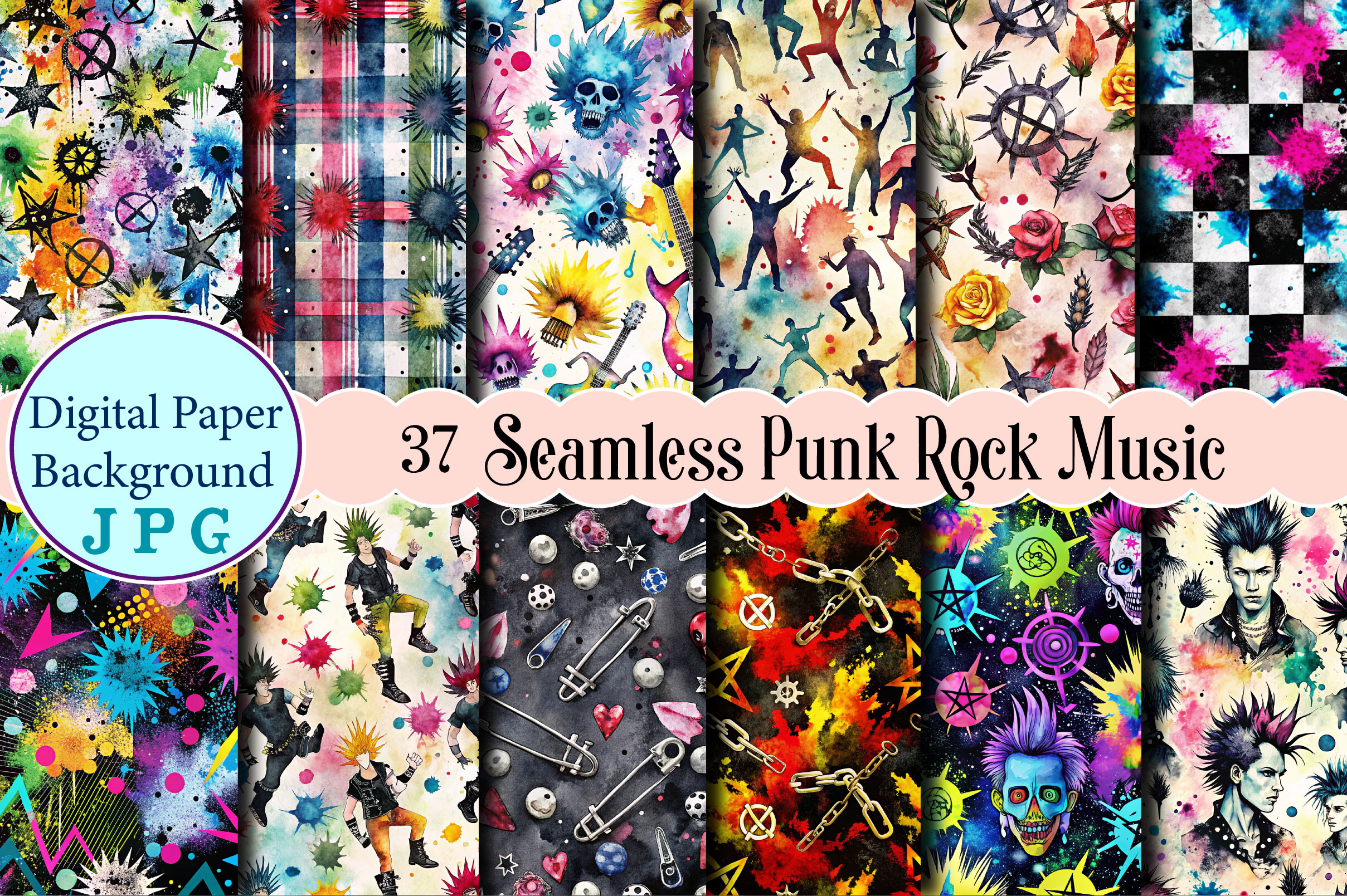 Punk Note Paper Seamless Punk Rock Music Papers Graphic by Vintage · Creative Fabrica