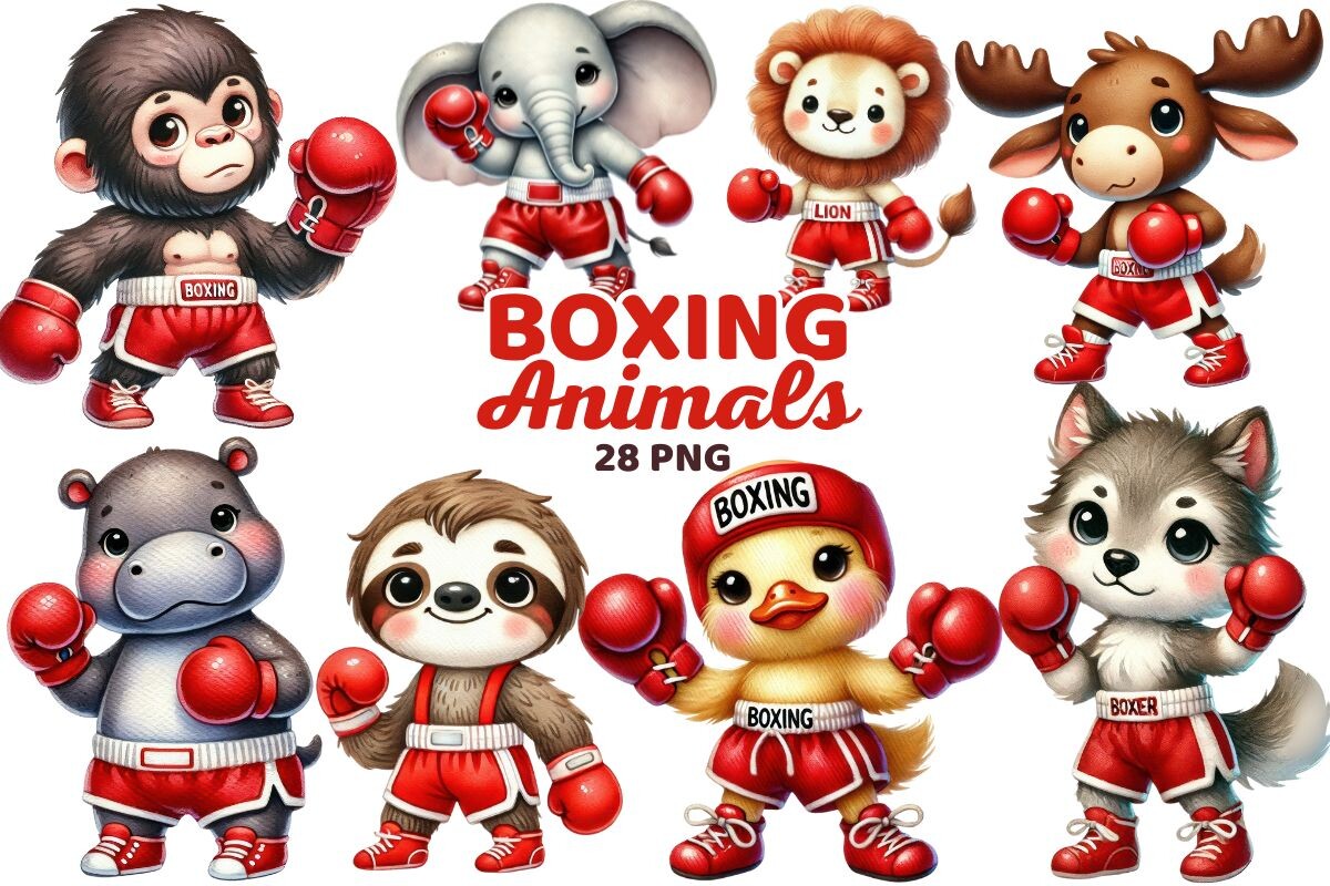 Boxing Animals Fighters Kids Clipart Graphic by AquarelleAuraPalette ...